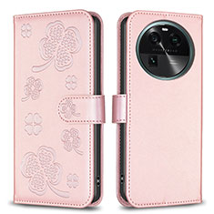 Coque Portefeuille Fleurs Livre Cuir Etui Clapet BF1 pour Oppo Find X6 Pro 5G Or Rose