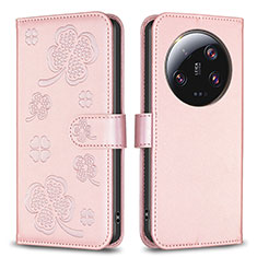 Coque Portefeuille Fleurs Livre Cuir Etui Clapet BF1 pour Xiaomi Mi 13 Ultra 5G Or Rose