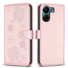 Coque Portefeuille Fleurs Livre Cuir Etui Clapet BF1 pour Xiaomi Poco C65 Or Rose