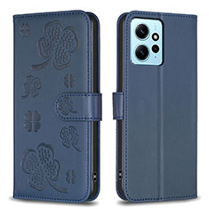 Coque Portefeuille Fleurs Livre Cuir Etui Clapet BF1 pour Xiaomi Redmi Note 12 4G Bleu