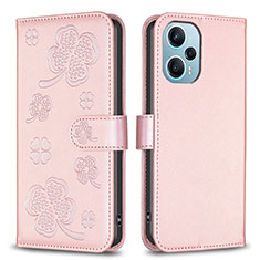 Coque Portefeuille Fleurs Livre Cuir Etui Clapet BF1 pour Xiaomi Redmi Note 12 Turbo 5G Or Rose