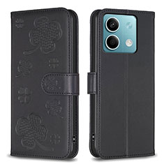 Coque Portefeuille Fleurs Livre Cuir Etui Clapet BF1 pour Xiaomi Redmi Note 13 5G Noir