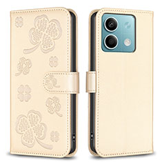 Coque Portefeuille Fleurs Livre Cuir Etui Clapet BF1 pour Xiaomi Redmi Note 13 5G Or