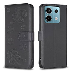 Coque Portefeuille Fleurs Livre Cuir Etui Clapet BF1 pour Xiaomi Redmi Note 13 Pro 5G Noir