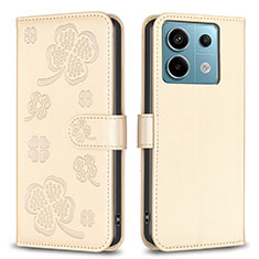 Coque Portefeuille Fleurs Livre Cuir Etui Clapet BF1 pour Xiaomi Redmi Note 13 Pro 5G Or