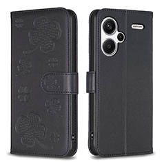 Coque Portefeuille Fleurs Livre Cuir Etui Clapet BF1 pour Xiaomi Redmi Note 13 Pro+ Plus 5G Noir