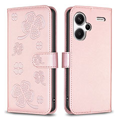 Coque Portefeuille Fleurs Livre Cuir Etui Clapet BF1 pour Xiaomi Redmi Note 13 Pro+ Plus 5G Or Rose