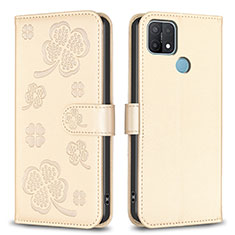 Coque Portefeuille Fleurs Livre Cuir Etui Clapet BF2 pour Oppo A15 Or