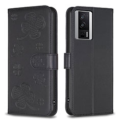 Coque Portefeuille Fleurs Livre Cuir Etui Clapet BF2 pour Xiaomi Redmi K60 5G Noir