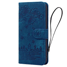 Coque Portefeuille Fleurs Livre Cuir Etui Clapet HF1 pour Huawei Honor 90 Lite 5G Bleu