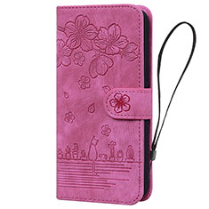 Coque Portefeuille Fleurs Livre Cuir Etui Clapet HF1 pour Huawei Honor 90 Lite 5G Rose Rouge