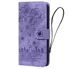 Coque Portefeuille Fleurs Livre Cuir Etui Clapet HF1 pour Huawei Honor 90 Lite 5G Violet