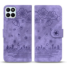 Coque Portefeuille Fleurs Livre Cuir Etui Clapet HF1 pour Huawei Honor X6a Violet