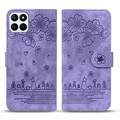 Coque Portefeuille Fleurs Livre Cuir Etui Clapet HF1 pour Huawei Honor X8b Violet