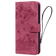 Coque Portefeuille Fleurs Livre Cuir Etui Clapet HF2 pour Huawei Honor 90 5G Rouge