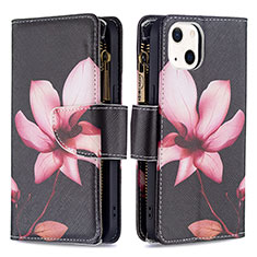 Coque Portefeuille Fleurs Livre Cuir Etui Clapet L03 pour Apple iPhone 14 Marron