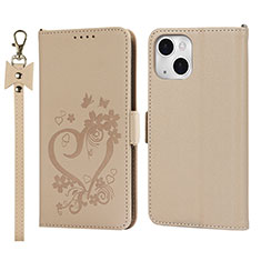 Coque Portefeuille Fleurs Livre Cuir Etui Clapet L16 pour Apple iPhone 13 Mini Or