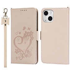 Coque Portefeuille Fleurs Livre Cuir Etui Clapet L16 pour Apple iPhone 13 Mini Or Rose