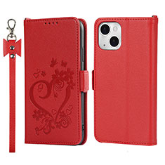 Coque Portefeuille Fleurs Livre Cuir Etui Clapet L16 pour Apple iPhone 13 Mini Rouge