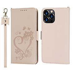 Coque Portefeuille Fleurs Livre Cuir Etui Clapet L16 pour Apple iPhone 13 Pro Max Or Rose