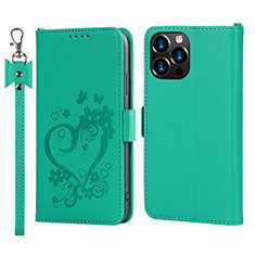 Coque Portefeuille Fleurs Livre Cuir Etui Clapet L16 pour Apple iPhone 13 Pro Vert