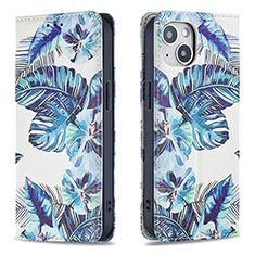 Coque Portefeuille Fleurs Livre Cuir Etui Clapet pour Apple iPhone 14 Bleu