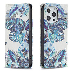 Coque Portefeuille Fleurs Livre Cuir Etui Clapet pour Apple iPhone 14 Pro Max Bleu