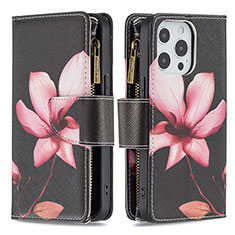 Coque Portefeuille Fleurs Livre Cuir Etui Clapet pour Apple iPhone 15 Pro Marron