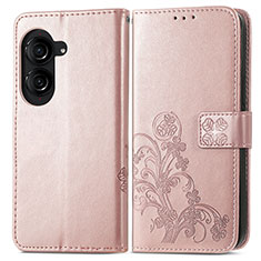 Coque Portefeuille Fleurs Livre Cuir Etui Clapet pour Asus ZenFone 10 Or Rose