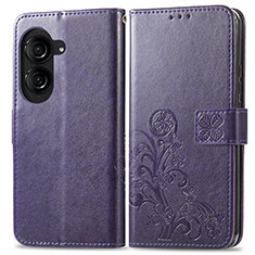 Coque Portefeuille Fleurs Livre Cuir Etui Clapet pour Asus ZenFone 10 Violet