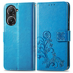 Coque Portefeuille Fleurs Livre Cuir Etui Clapet pour Asus Zenfone 9 Bleu