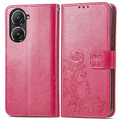 Coque Portefeuille Fleurs Livre Cuir Etui Clapet pour Asus Zenfone 9 Rose Rouge