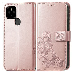 Coque Portefeuille Fleurs Livre Cuir Etui Clapet pour Google Pixel 5a 5G Or Rose