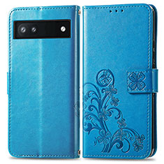 Coque Portefeuille Fleurs Livre Cuir Etui Clapet pour Google Pixel 6a 5G Bleu