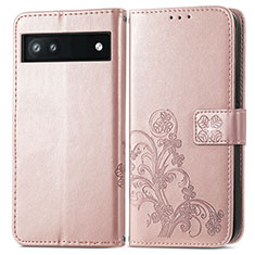 Coque Portefeuille Fleurs Livre Cuir Etui Clapet pour Google Pixel 6a 5G Or Rose