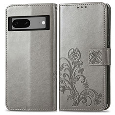 Coque Portefeuille Fleurs Livre Cuir Etui Clapet pour Google Pixel 7 5G Gris