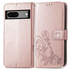 Coque Portefeuille Fleurs Livre Cuir Etui Clapet pour Google Pixel 7 5G Or Rose