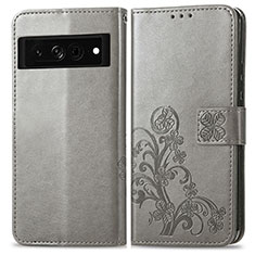 Coque Portefeuille Fleurs Livre Cuir Etui Clapet pour Google Pixel 7 Pro 5G Gris