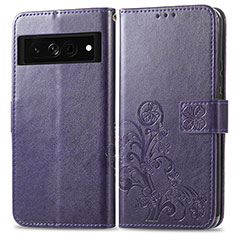 Coque Portefeuille Fleurs Livre Cuir Etui Clapet pour Google Pixel 7 Pro 5G Violet