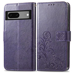 Coque Portefeuille Fleurs Livre Cuir Etui Clapet pour Google Pixel 7a 5G Violet