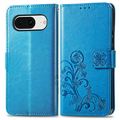 Coque Portefeuille Fleurs Livre Cuir Etui Clapet pour Google Pixel 8 5G Bleu