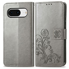 Coque Portefeuille Fleurs Livre Cuir Etui Clapet pour Google Pixel 8 5G Gris