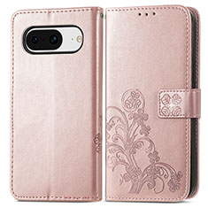 Coque Portefeuille Fleurs Livre Cuir Etui Clapet pour Google Pixel 8 5G Or Rose