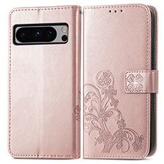 Coque Portefeuille Fleurs Livre Cuir Etui Clapet pour Google Pixel 8 Pro 5G Or Rose