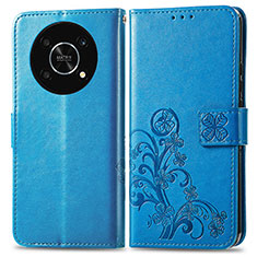 Coque Portefeuille Fleurs Livre Cuir Etui Clapet pour Huawei Enjoy 50 Pro Bleu