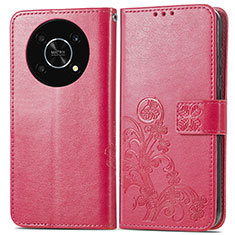 Coque Portefeuille Fleurs Livre Cuir Etui Clapet pour Huawei Enjoy 50 Pro Rose Rouge