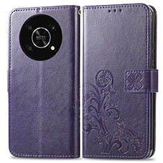 Coque Portefeuille Fleurs Livre Cuir Etui Clapet pour Huawei Enjoy 50 Pro Violet