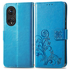 Coque Portefeuille Fleurs Livre Cuir Etui Clapet pour Huawei Honor 50 5G Bleu