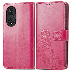 Coque Portefeuille Fleurs Livre Cuir Etui Clapet pour Huawei Honor 50 5G Rose Rouge