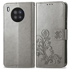 Coque Portefeuille Fleurs Livre Cuir Etui Clapet pour Huawei Honor 50 Lite Gris